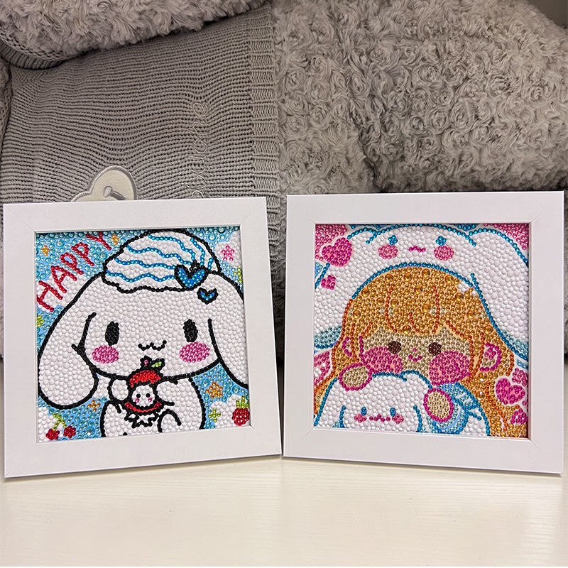 Tranh Đính Đá Kèm Khung 20x20 Hình Sanrio Dễ Thương bao gồm bộ dụng cụ sticker đồ thủ công cho đính đá hot tiktok