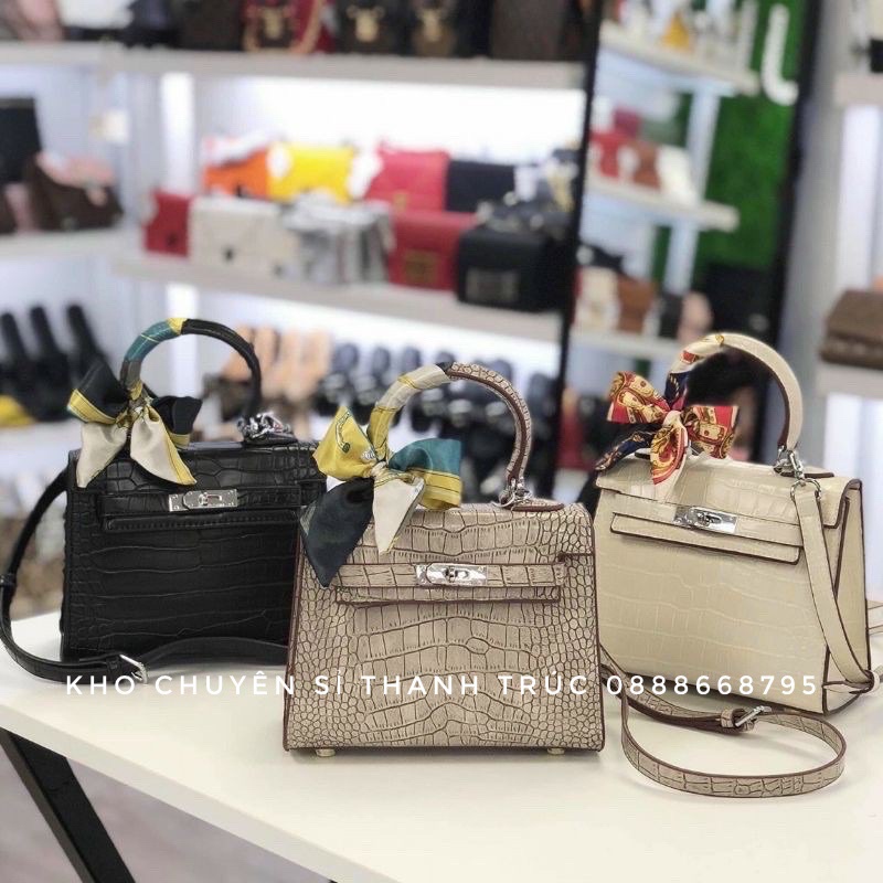 Túi chữ H bản vân rắn size 20cm dáng cao (Bản đẹp, không hộp)