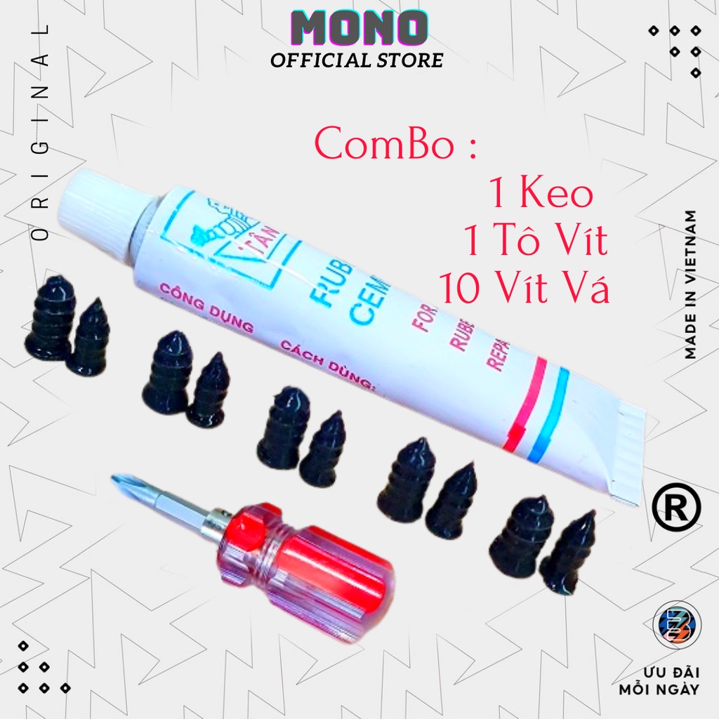Vít vá lốp, bộ dụng cụ sửa chữa đa năng, keo, tô vít, vít cao su, lốp không