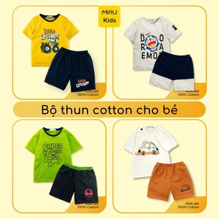 Bộ Bé Trai Họa tiết Doraemon, Khủng Long, Xe Ô tô đáng yêu Chất thun Cotton co giãn thoáng mát cho bé mặc đi học đi chơi