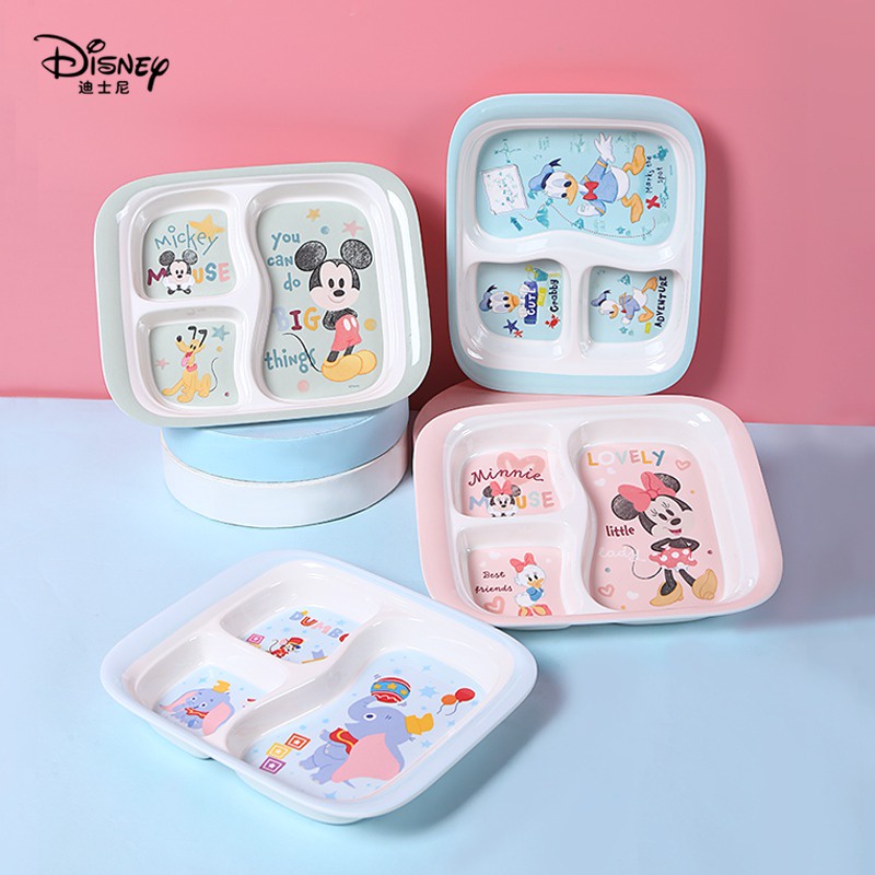 Khay ăn dặm nhựa melamine 3 ngăn Disney Mickey Minnie Dumbo Ariel cho trẻ em