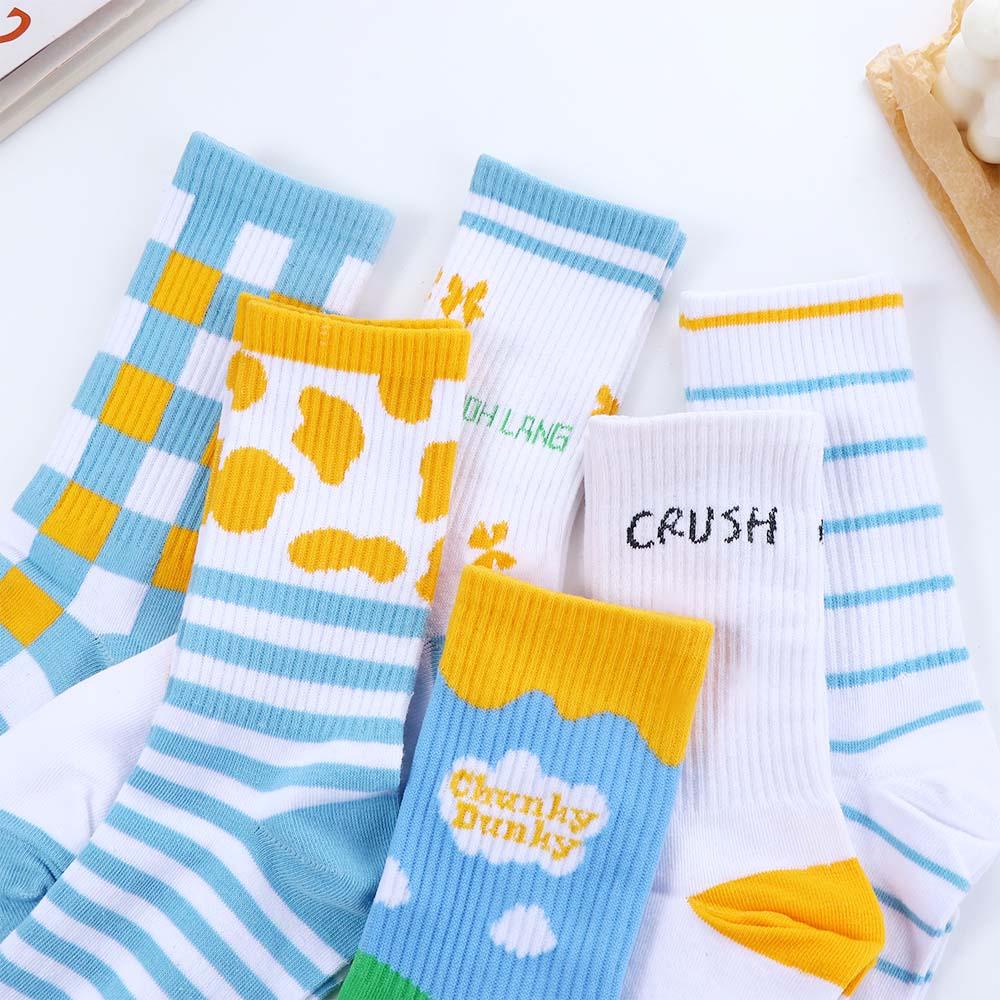 Vớ Cotton Họa Tiết Kẻ Sọc Trắng Đen Phong Cách Thể Thao Thời Trang Cho Nữ