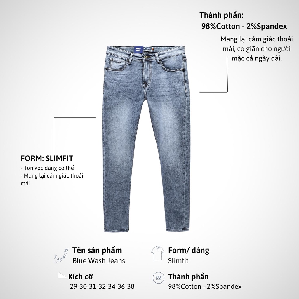 Quần Jean Nam Satoshi SAQJ68 dáng Slimfit chuẩn Xanh sáng wash trẻ trung dễ phối đồ