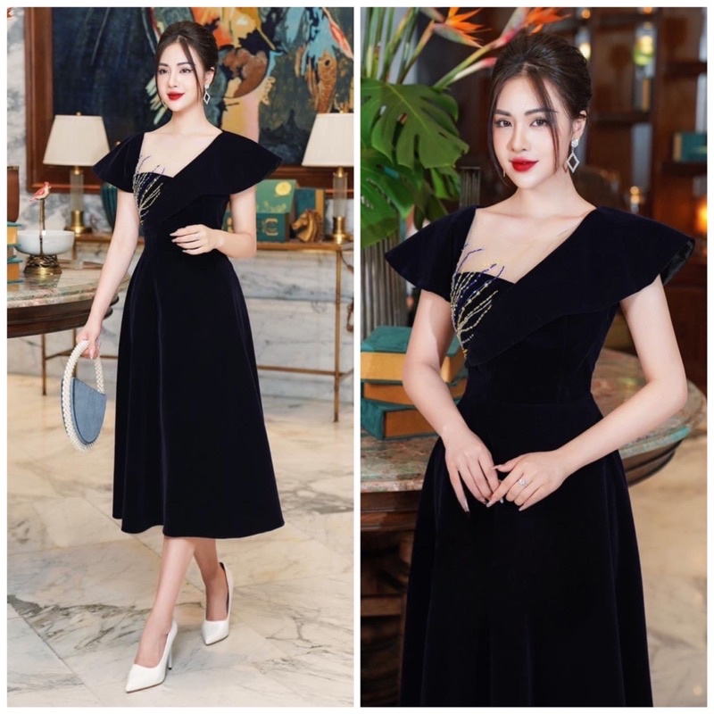 MS1338y ĐẦM NHUNG TAY CÁNH TIÊN KẾT NHÁNH CÂY full size S/M/L/XL