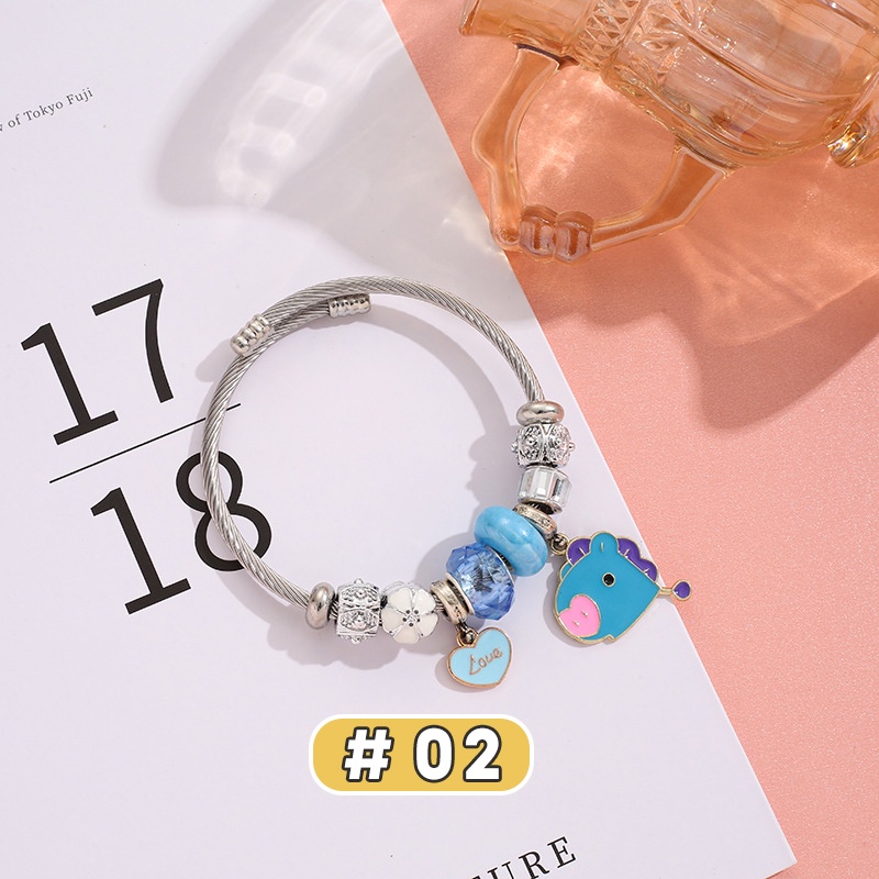 Vòng Tay Mặt Hình BT21 Hoạt Hình Bằng Thép Không Gỉ Dễ Điều Chỉnh Thời Trang Cho Nữ