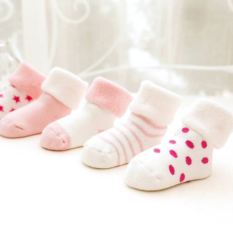 Set 5 Đôi Tất Cao Cổ Mùa Đông Ấm Áp Cho Bé Trai Bé Gái KYS+ Cotton 100% Sợi bông Không Xù (Size 0 - 3 tuổi) S5B