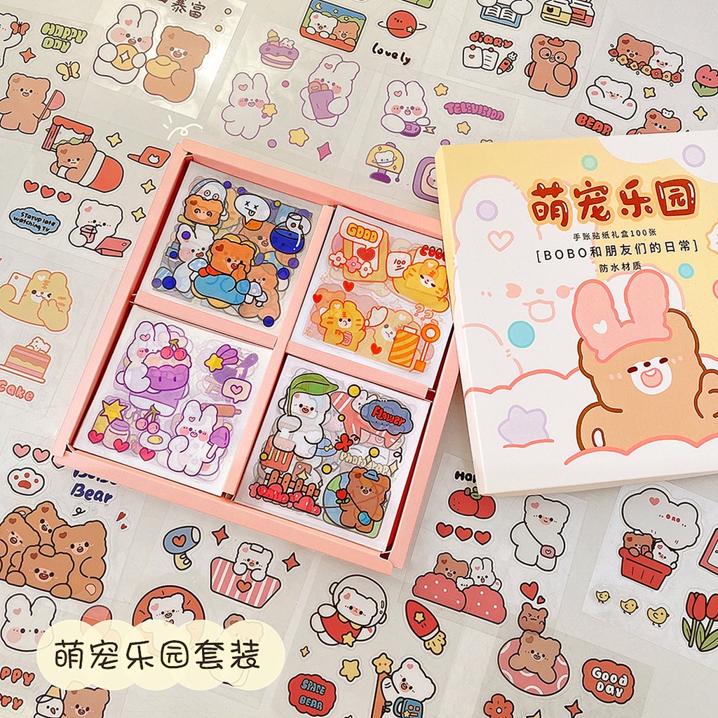 Hộp 100 tấm sticker 1000 miếng hình dán dễ thương quà tặng đáng yêu