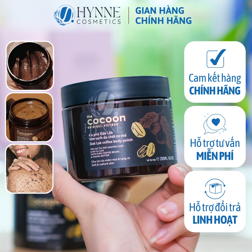 Tẩy da chết body cocoon Dak Lak Coffee Body Polish 200ml, tẩy tế bào chết cà phê - Hynne Cosmetics