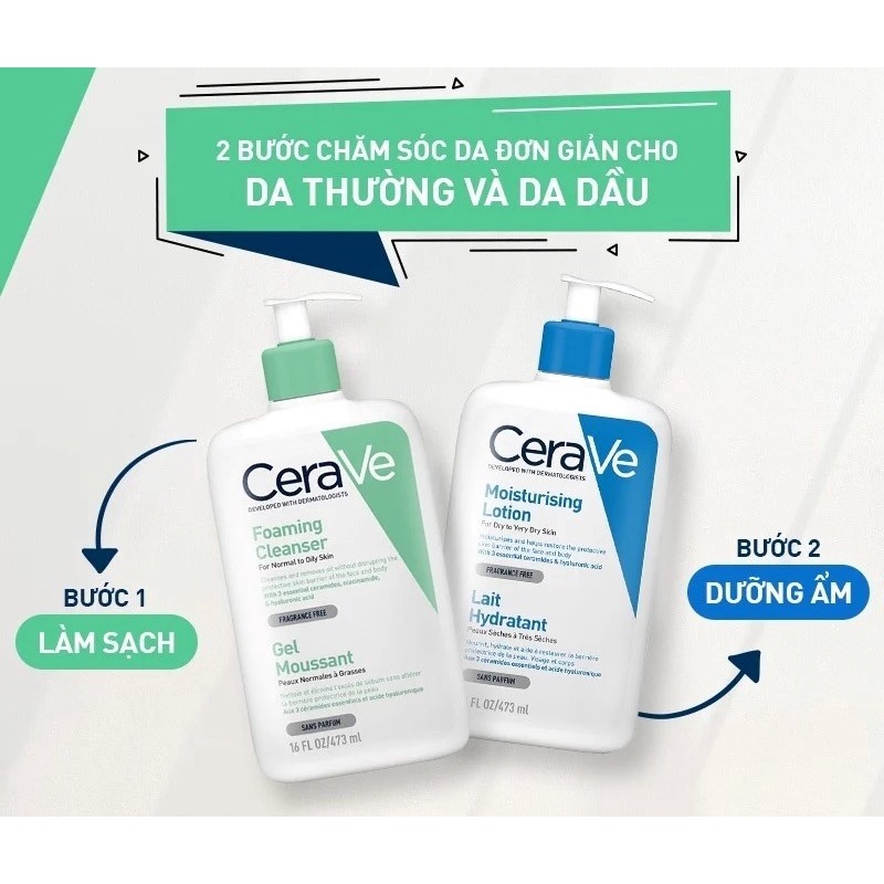 Sữa Rửa Mặt Sạch Sâu, Dưỡng Ẩm Cerave Developed With Dermatologists Foaming Cleanser 473ml