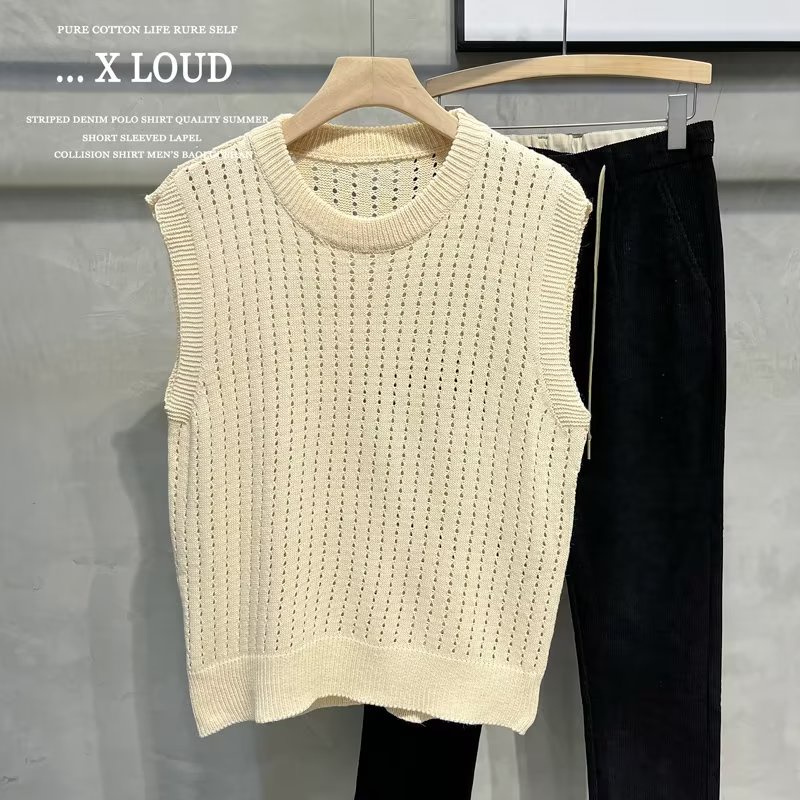 Áo Sweater Dệt Kim Sát Nách Dáng Rộng Màu Trơn Kiểu Hàn Quốc Thời Trang Cho Nam