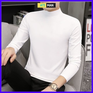 Áo thun giữ nhiệt nam dài tay cổ cao , áo giữ nhiệt nam lót nỉ dày dặn cực ấm - ATIMAN
