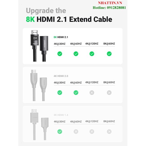Cáp nối dài HDMI 2.1 âm dương hỗ trợ 8K@60Hz Ugreen cao cấp