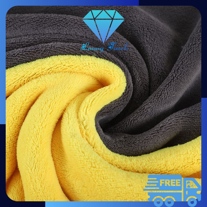 Khăn lau ô tô xe hơi Luxury Towels L03 màu xám 2 lớp cao cấp siêu sạch siêu thấm hút