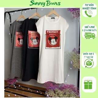 Váy suông -đầm suông tay hến in hình Gấu Protec-t chất cotton co giãn