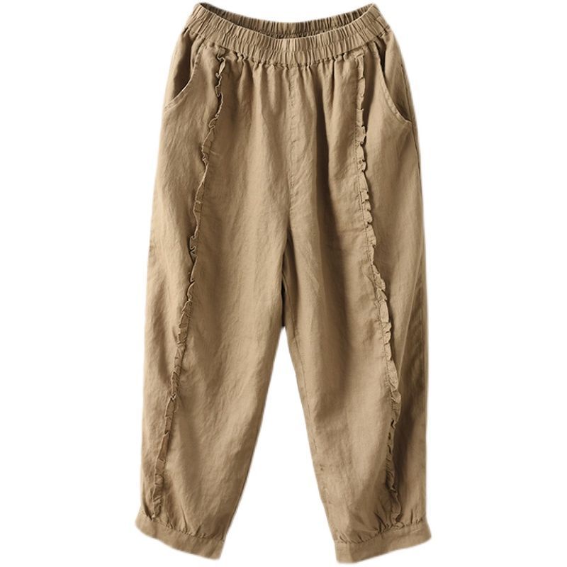 Quần Harem Dài Tới Mắt Cá Chân Dáng Ôm Bằng Cotton Lanh Màu Trơn Lưng Cao Thời Trang Mùa Hè Kiểu Dáng Đơn Giản Dành Cho Bạn Nữ