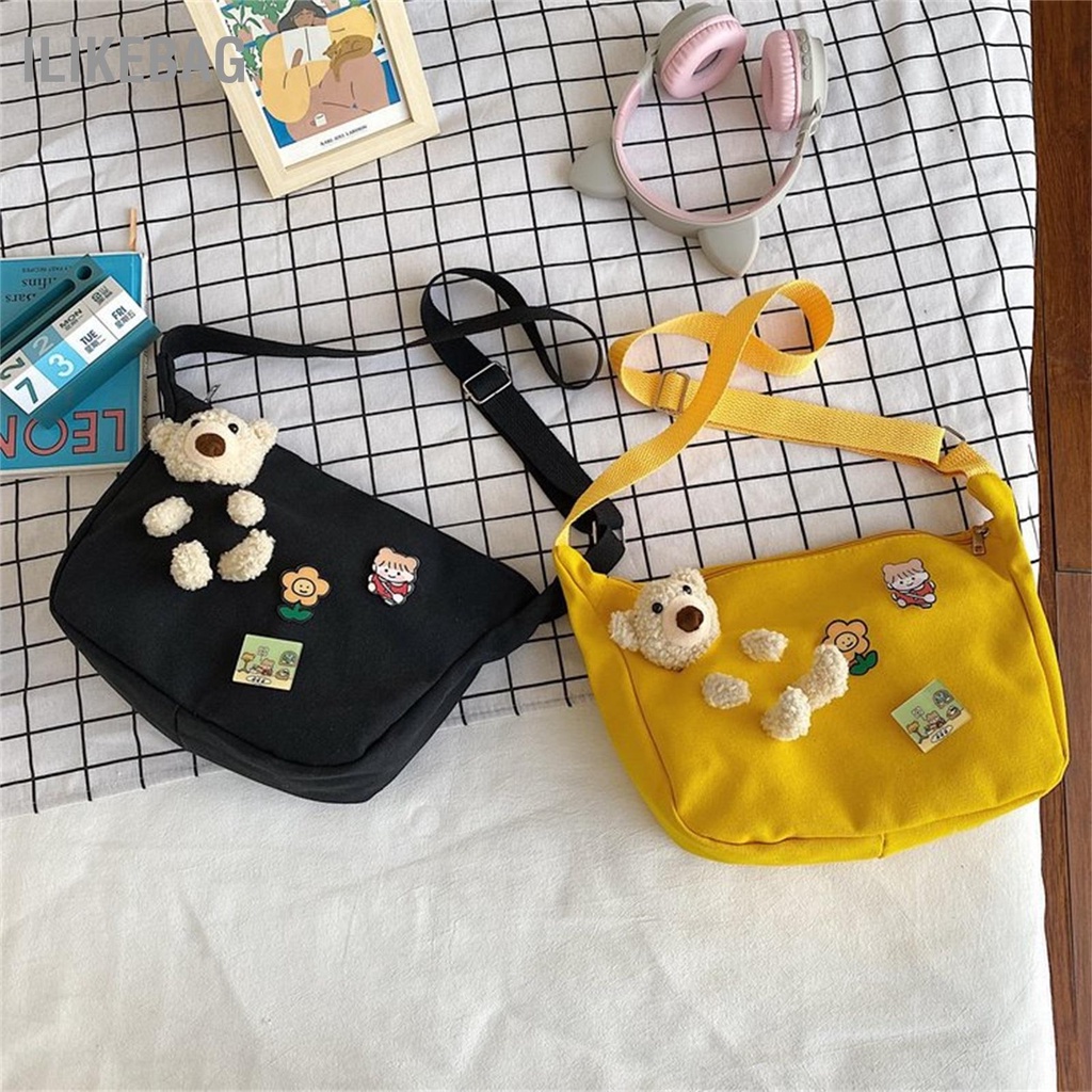 Có thể bán buôn Túi vải Hình gấu hoạt hình dễ thương đeo vai đơn ins đi học văn dành cho sinh nữ Ilikebag Hàng giao ngay