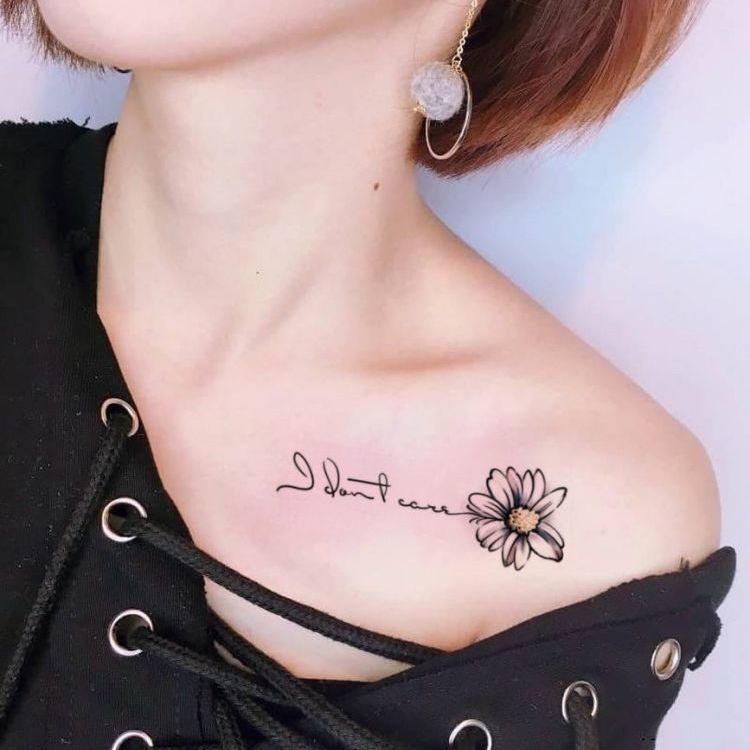Hình Xăm Dán Tạm Thời Chống Nước Lâu Trôi Họa Tiết Hoa Cúc Nhỏ Và Chữ Tiếng Anh Gợi Cảm Cho Nam Và Nữ