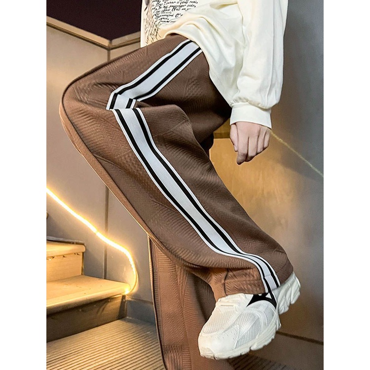 Quần Dài Ống Rộng Họa Tiết Kẻ Sọc Thời Trang Đường Phố Cá Tính Cho Nam