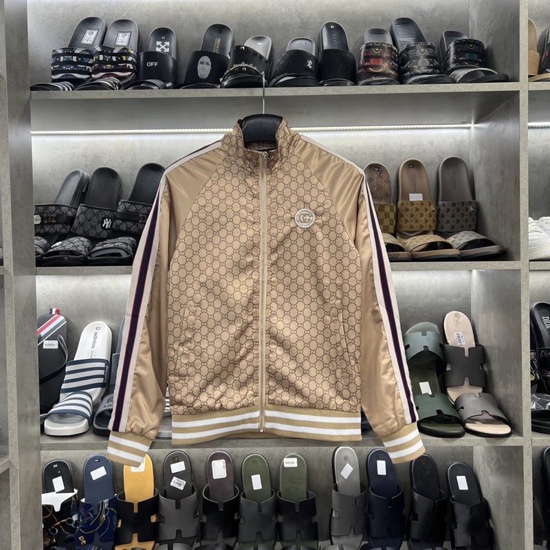 Áo khoác gucci xanh vân chìm sc cổ cao bo dệt, áo khoác nam hai lớp viền tay siêu chất 5627