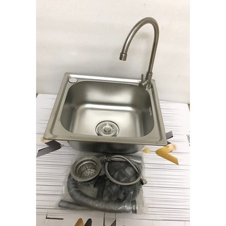 Chậu rửa bát đơn kích thướcmm đủ phụ kiện vòi lạnh cần mềm , cần cứng inox mờ