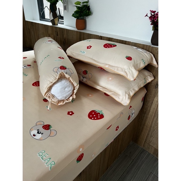 Bộ ga thun lạnh hình gấu màu da 4 món ga thun hàn quốc chuyên dra thun lạnh đủ kích thước ga nệm 1m6, 1m8