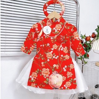 Set áo dài kèm vấn ngọc cho bé gái