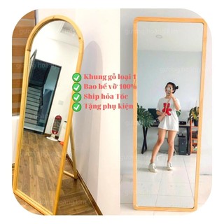 Gương toàn thân khung gỗ có chân di động dựa tường treo tường giá rẻ kích thước 50x160, 60x170 cm - guonghoangkim mirror