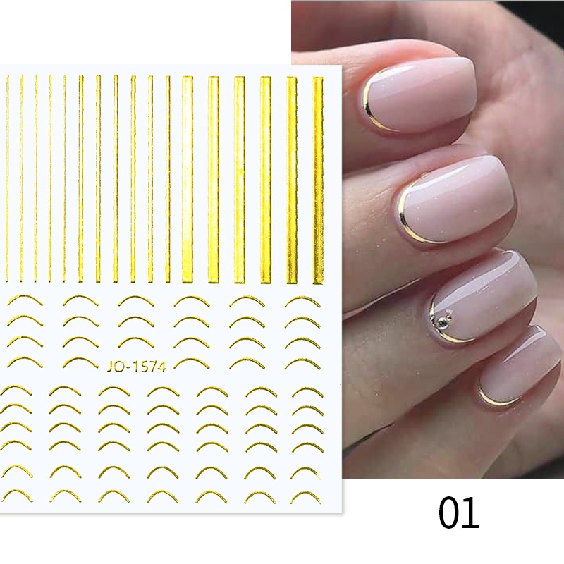 Miếng dán trang trí móng tay BORN PRETTY họa tiết kẻ sọc/ hình học 3D màu vàng / bạc