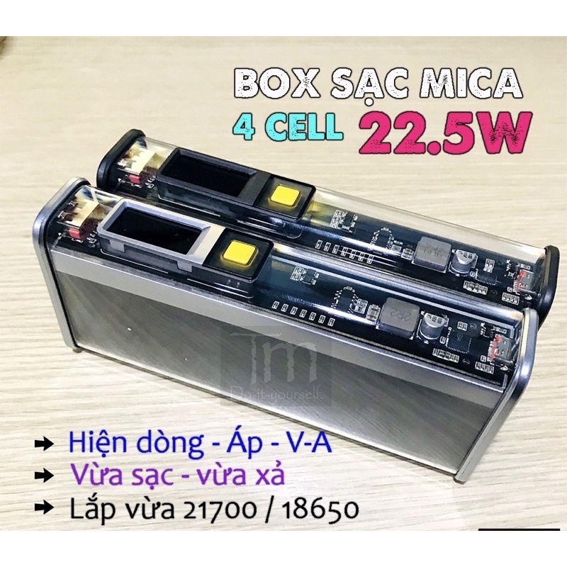 Box sạc dự phòng trong suốt 4 cell 21700 - 22,5W - mạch sạc nhanh QC PD 3.0 PD20W -( Không kèm pin )
