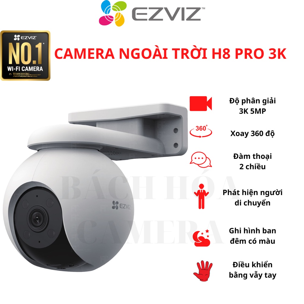Camera WIFI ngoài trời phiên bản 2022 SIÊU NÉT EZVIZ H8 2K 3K XOAY 360 ĐÀM THOẠI 2 CHIỀU, MÀU ĐÊM Hàng chính hãng