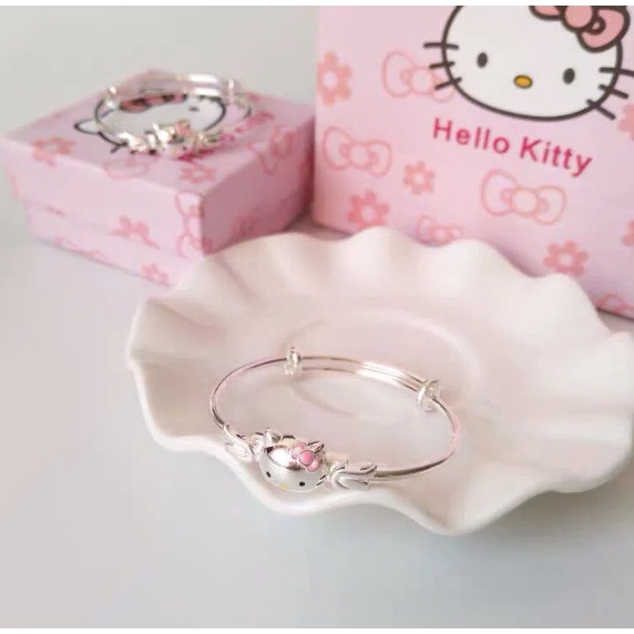 Qixi Vòng Tay Bạc Sterling 999 Hình Hello Kitty Cho Nam Và Nữ