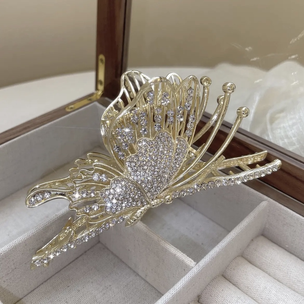 Trâm Cài Tóc Hình Bướm Bằng Kim Loại Đính Đá Cỡ Lớn Thanh Lịch Cho Nữ