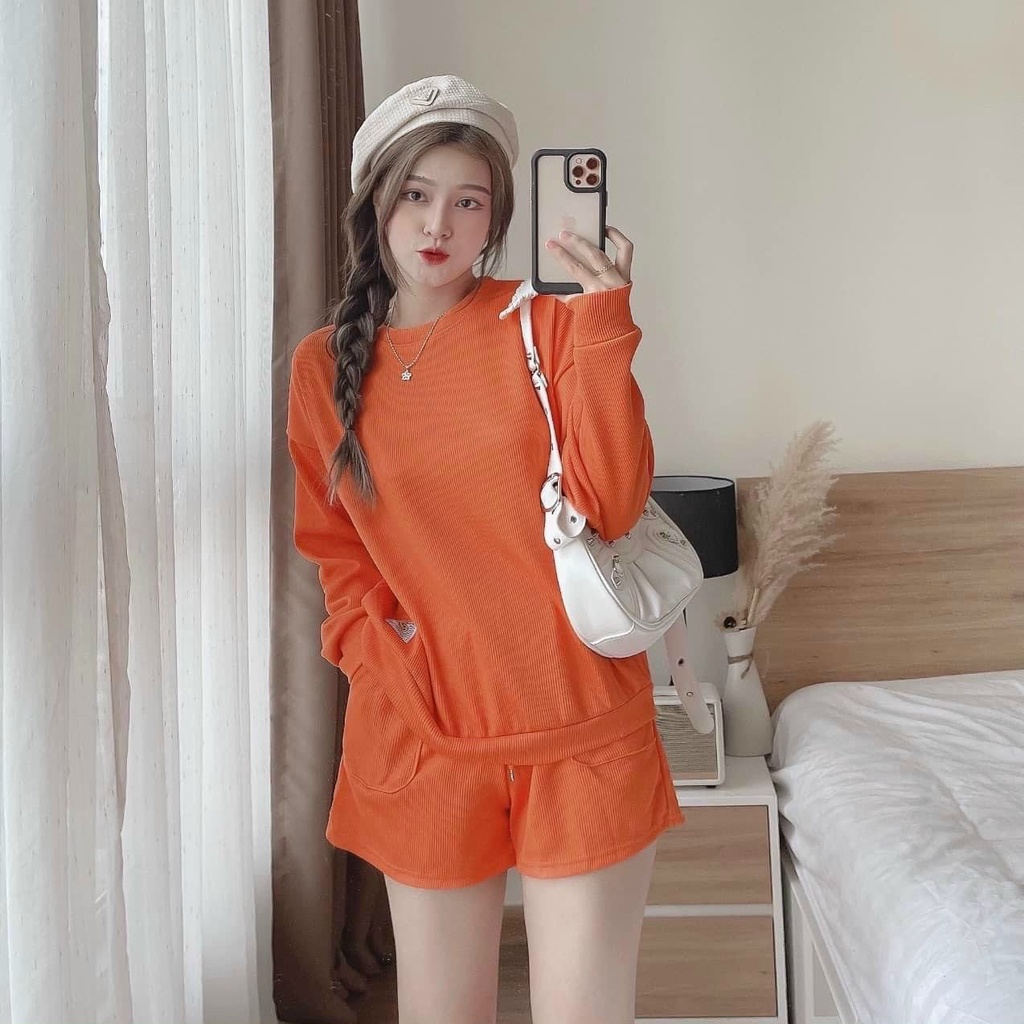 (FreeShip 2022) Sét đồ bộ đùi,bộ thun gân from rộng cổ tròn tay dài,chất đẹp có nhìu màu dễ mặc