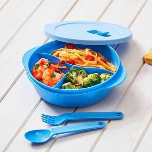 Hộp cơm chia ngăn dùng trong lò vi sóng có túi giữ nhiệt, muỗng , nĩa Tupperware Crystalwave Lunch Set cho văn phòng