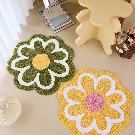 thảm lau chân những bông hoa Vải nhung lông cừu thảm tròn 80*80 120*120 siêu dễ thương đầu giường thảm lông trải sàn phòng ngủ trang trí phòng ngủ thảm phòng ngủ Thảm lông tròn