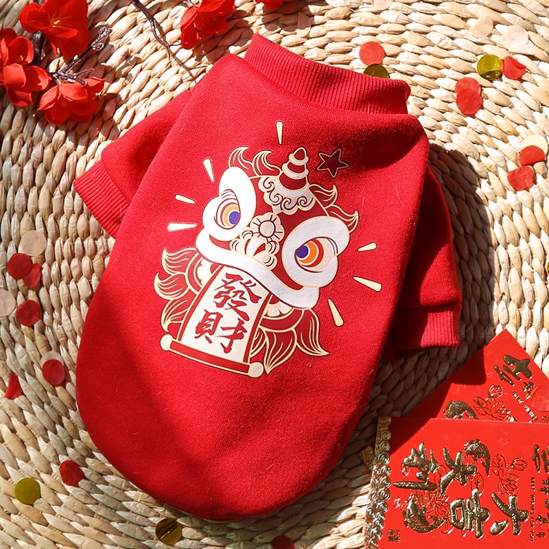 Áo Sweater Đỏ Có Mũ Trùm Ấm Áp Mừng Năm Mới Cho Thú Cưng