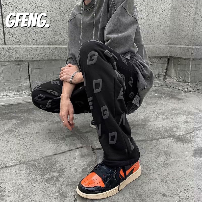 Quần ống rộng Letter Pattern GFENG unisex form suông cạp chun nam nữ oversize Local Brand