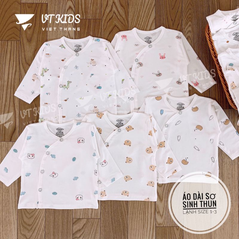 Áo Sơ Sinh Dài Tay Cài Chéo Chất Thun Lạnh Mềm Mát