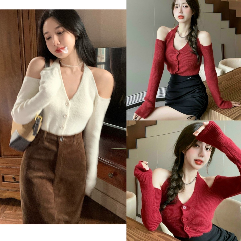 Áo kiểu nữ thun gân trễ vai đỏ,trắng,đen