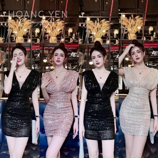  Đầm Váy Nữ Ôm Body Cổ V Chất Kim Sa 2 Lớp Hàng Chuẩn   Có Mút Ngực   Thiết Kế Sang Chảnh Đi Làm Công Sở Dạ Hội 