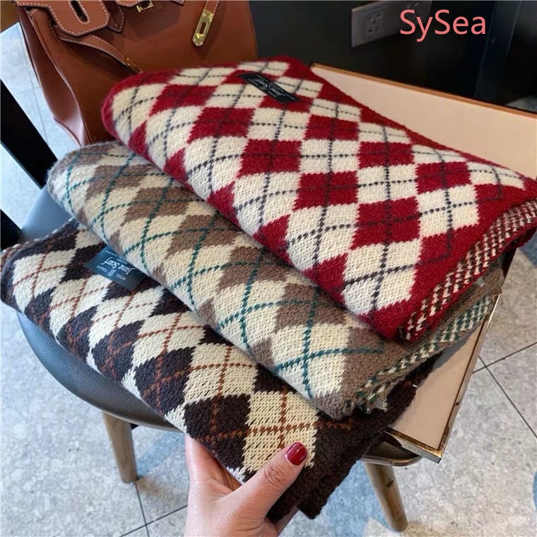 Khăn Choàng Dệt Kim Dày Dặn Màu Đỏ Đính Kim Cương Phong Cách Hàn Quốc Cho Nữ