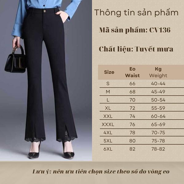 Quần loe nữ xẻ gấu phối ren chất vải thun xốp Hàn dày dặn co giãn 4 chiều có bigsize đến 85Kg mã 789