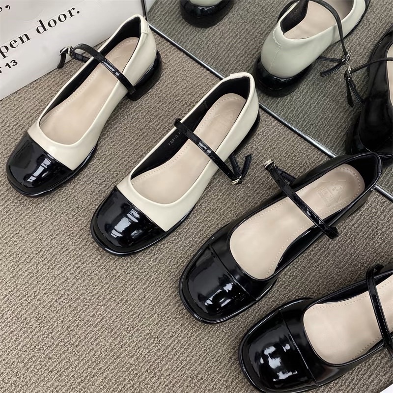 Giày mary Jane gót tròn phối màu mới nhất 2022