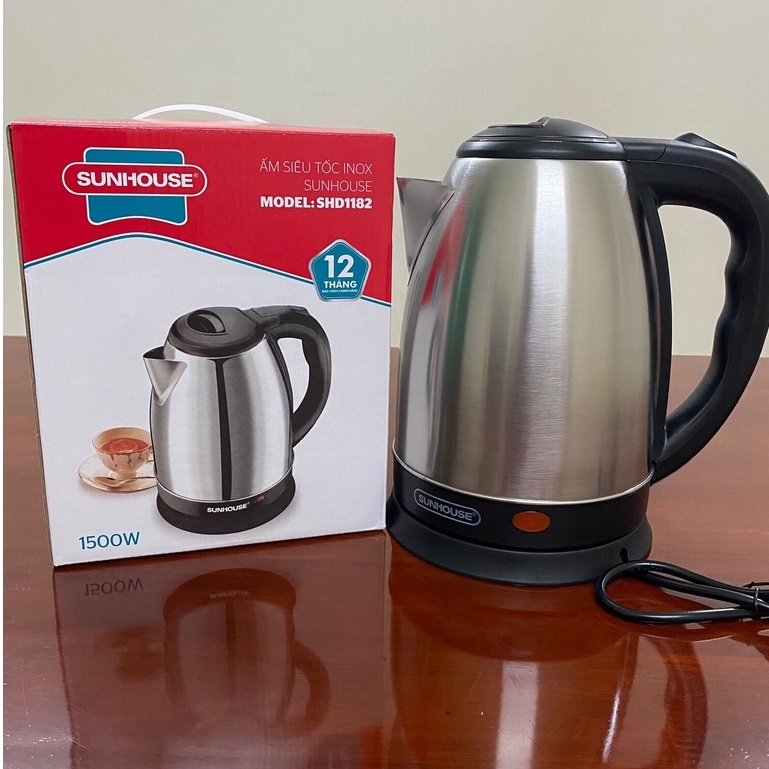 Ấm Đun Nước Siêu Tốc SunHouse - Bình Siêu Tốc Inox Chính Hãng 1.8L Bảo Hành 12 Tháng