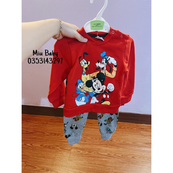 Set bộ Mickey đỏ phối xám bé trai