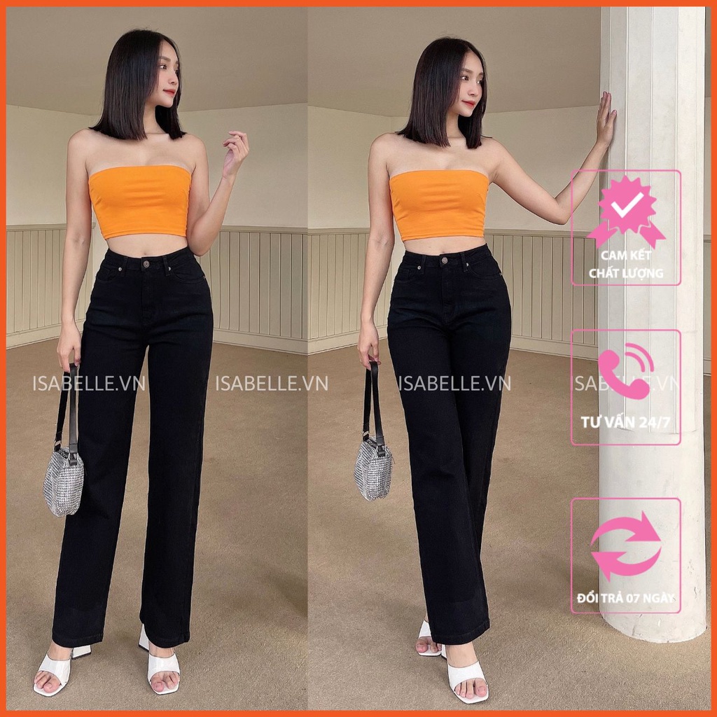 Quần Jean Nữ Lưng Cao Ống Suông - Màu Đen - Hàng May Kỹ Chất Mêm Mại Co Giãn - Mã ISCG02ĐEN