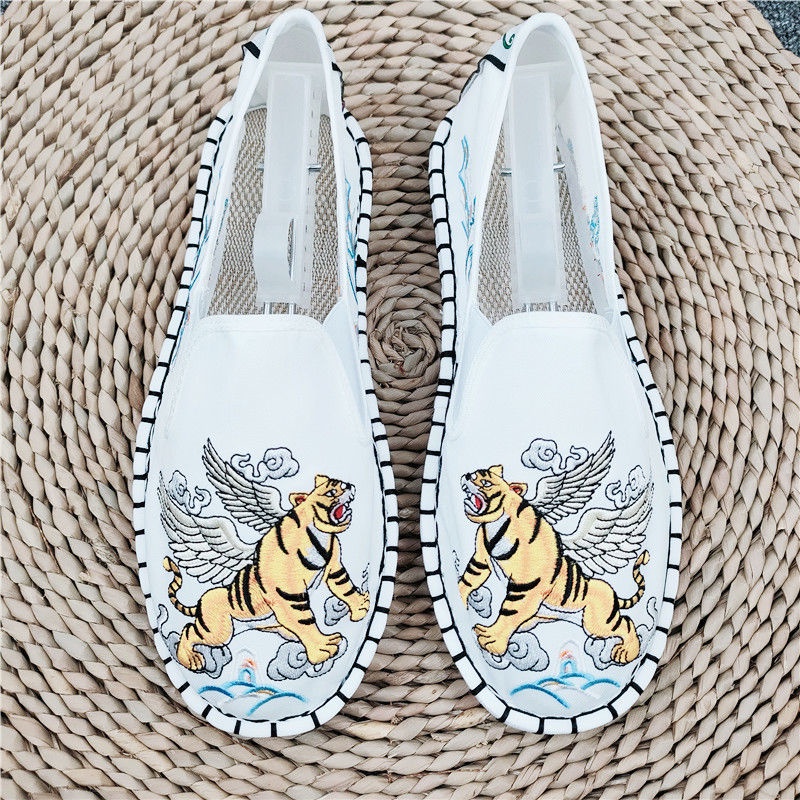 Giày Lười Vải Canvas Thêu Họa Tiết Phong Cách Trung Hoa Thời Trang Cho Nam Và Nữ