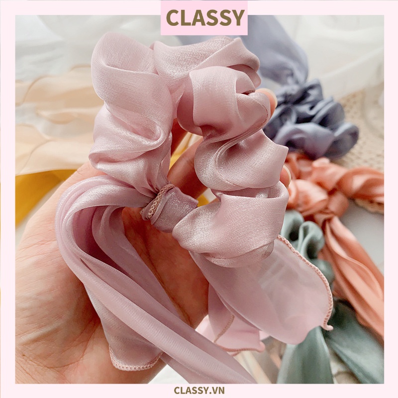 Dây cột tóc Classy scrunchies vải voan 16.5cm màu pastel nhẹ nhàng dành cho nữ PK1209