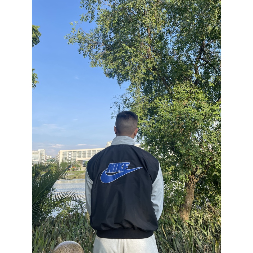 Áo Khoác Jacket Nike Swoosh Vintage Logo Thêu To Nam Nữ Vải Dù 2 Lớp Cao Cấp LBsar