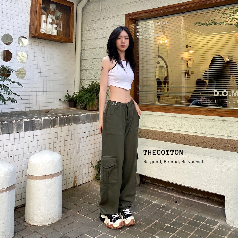 Quần Kaki Túi Hộp Ống Suông Lưng Cao Quần Cargo Dày Dặn Co Giãn TheCotton
